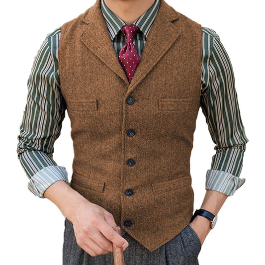 Men's Classic Lapel Sleeveless Wool Vest