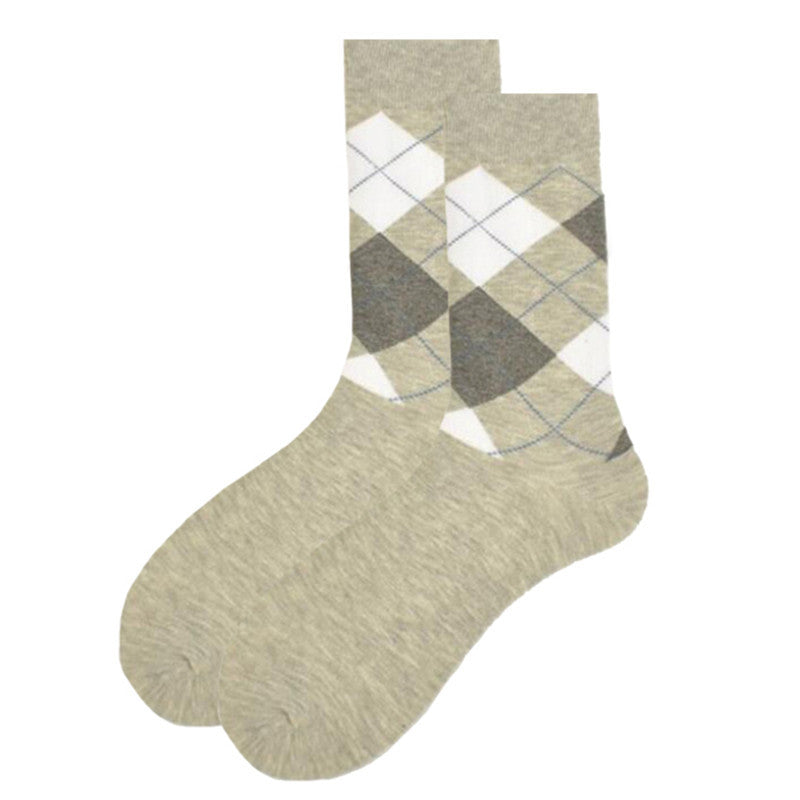 Men's autumn and winter classic diamond lattice British wind large size men's tube cotton socks