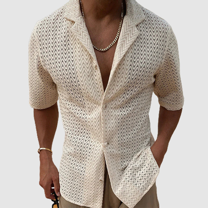 Men's Hollowed-out Lapel Knit Short Sleeve