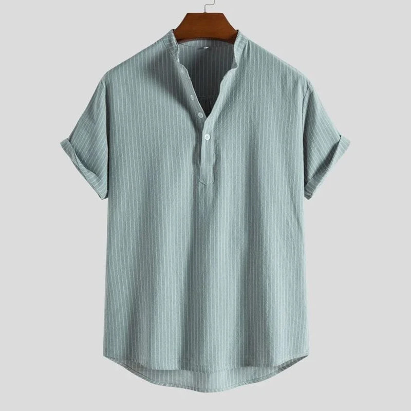 Men's Linen Striped Half Button Shirt