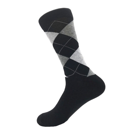 Men's autumn and winter classic diamond lattice British wind large size men's tube cotton socks