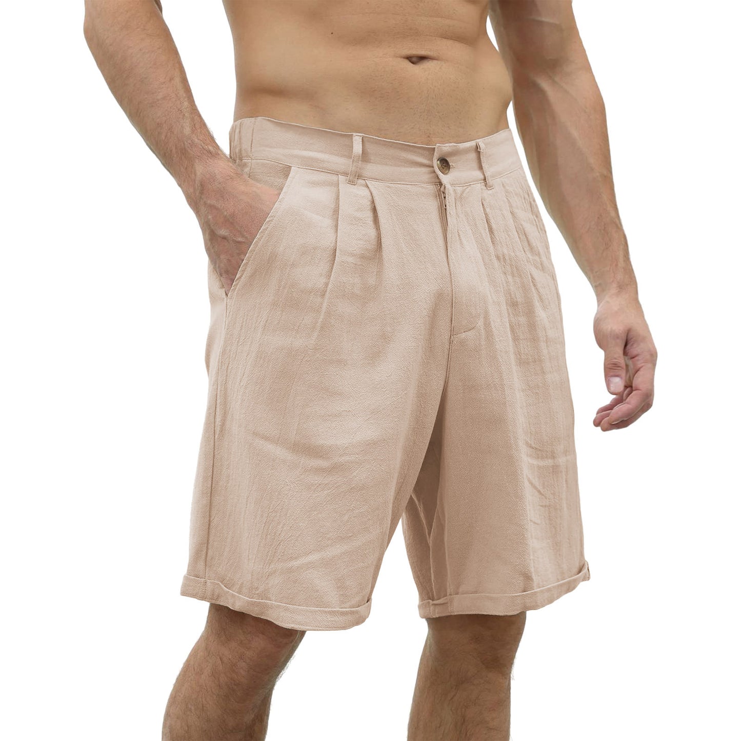 Men's Plain Linen Pocket Beach Shorts