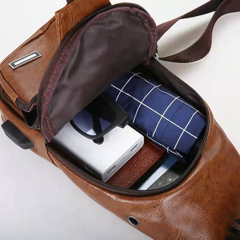 Men's diagonal cross usb charging chest bag simple men's casual single shoulder bag