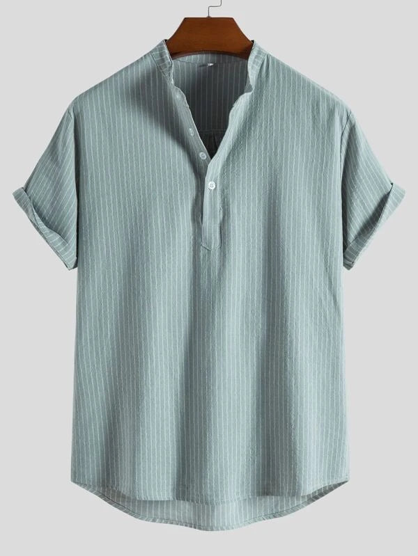 Men's Linen Striped Half Button Shirt