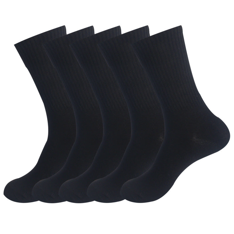 Men's socks autumn and winter high rubber tendon leg socks men's running socks large size solid color medium tube socks