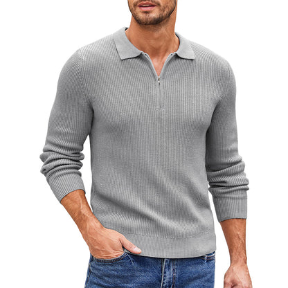 Men's Zip Casual Knit Polo Sweater