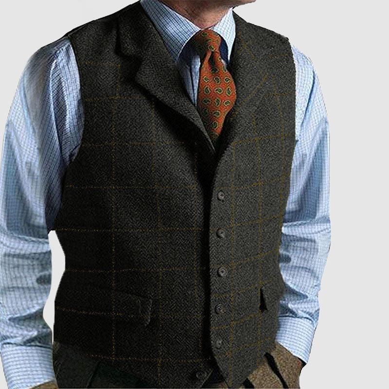 Men's Vintage Plaid Lapel Sleeveless Vest