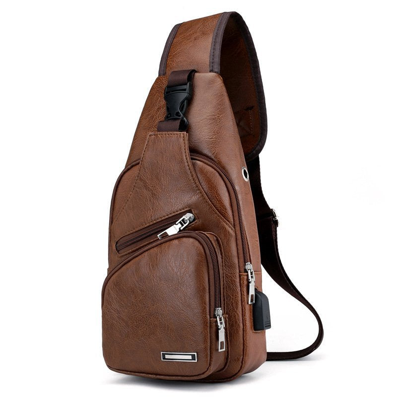 Men's diagonal cross usb charging chest bag simple men's casual single shoulder bag