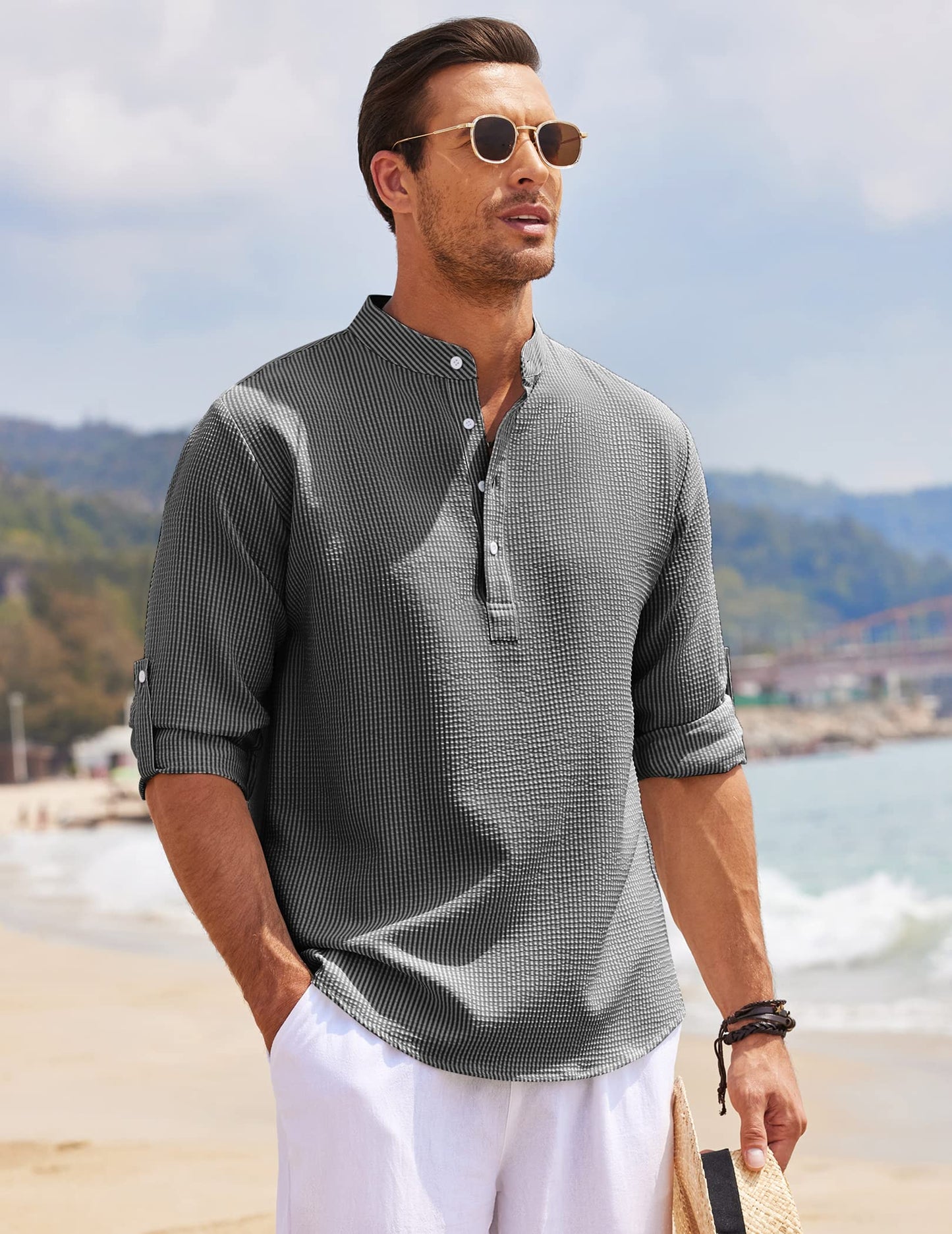 Men's Linen Henley Long Sleeve Shirt