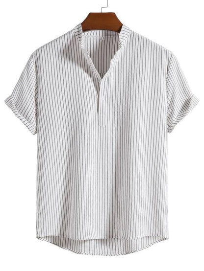 Men's Linen Striped Half Button Shirt