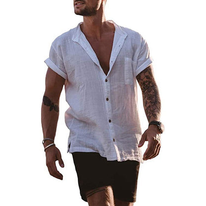 Men's Linen Casual Loose Short Sleeve Pocket Shirt