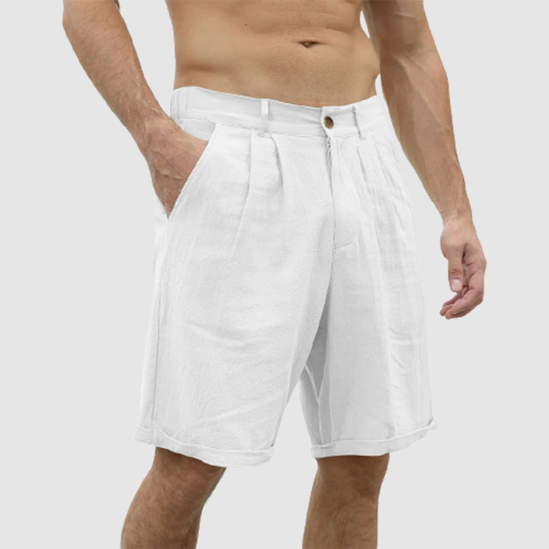 Men's Plain Linen Pocket Beach Shorts