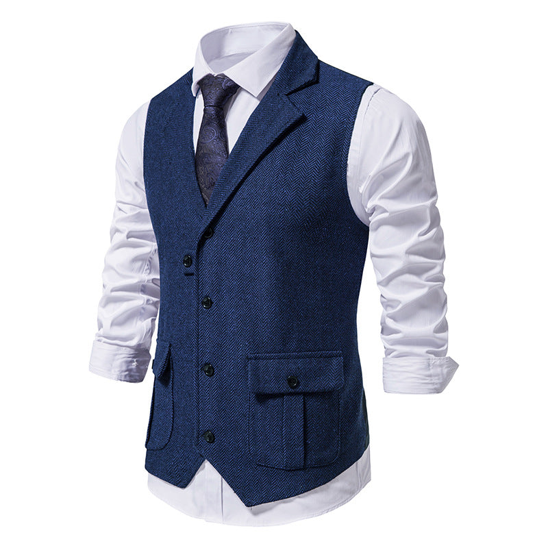 Men's Herringbone Lapel Pocket Sleeveless Vest