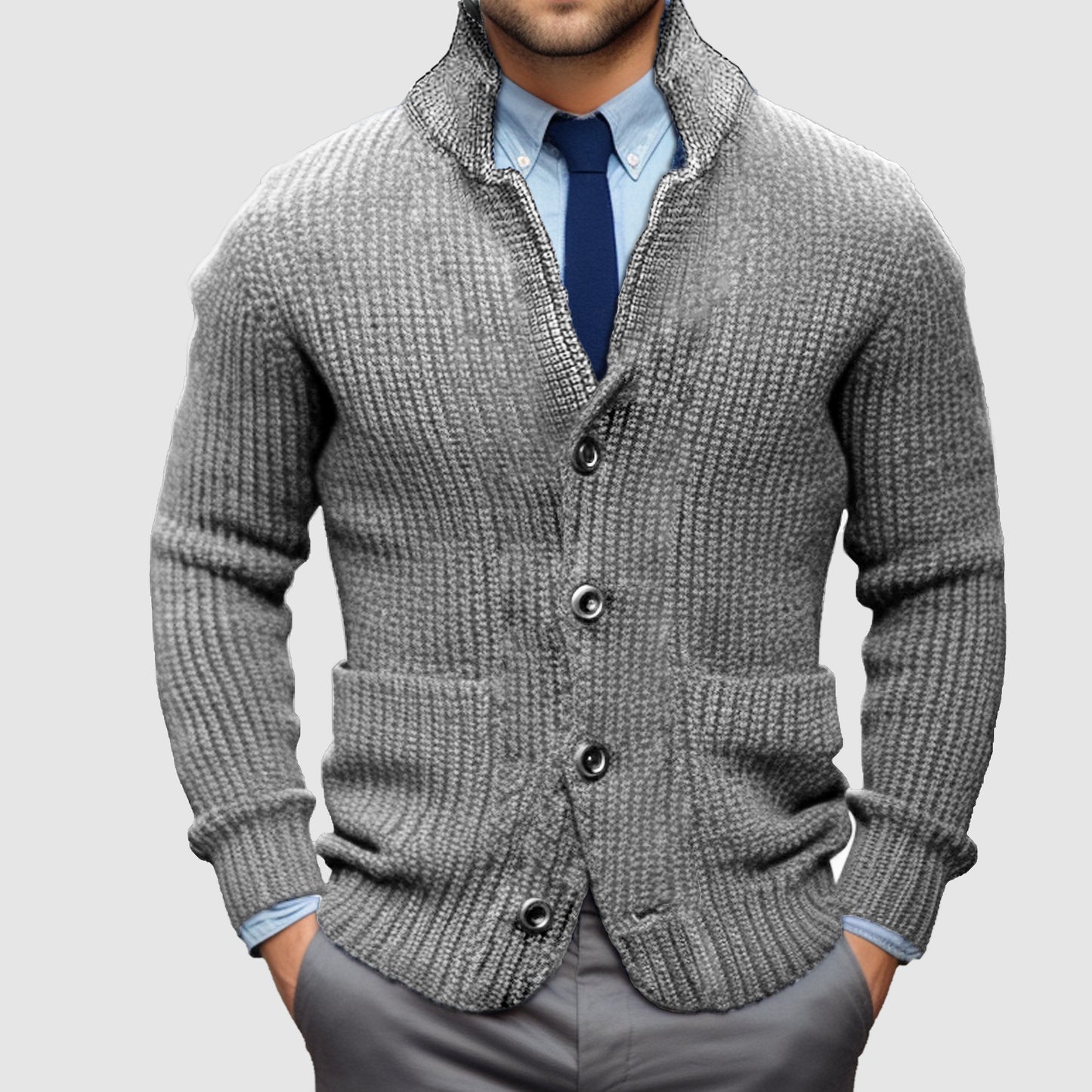 Men's Standing Collar Cardigan Warm Jacket