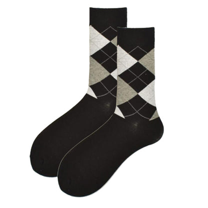 Men's autumn and winter classic diamond lattice British wind large size men's tube cotton socks