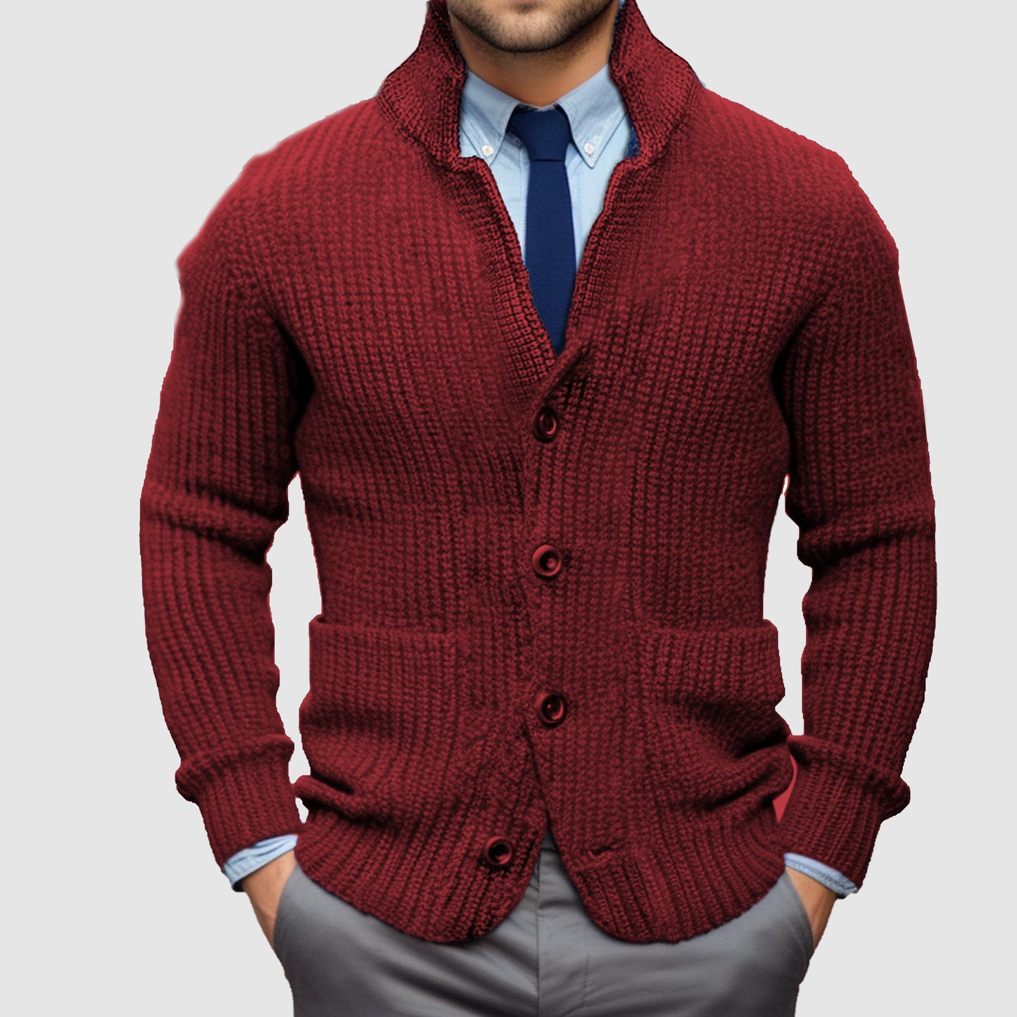 Men's Standing Collar Cardigan Warm Jacket