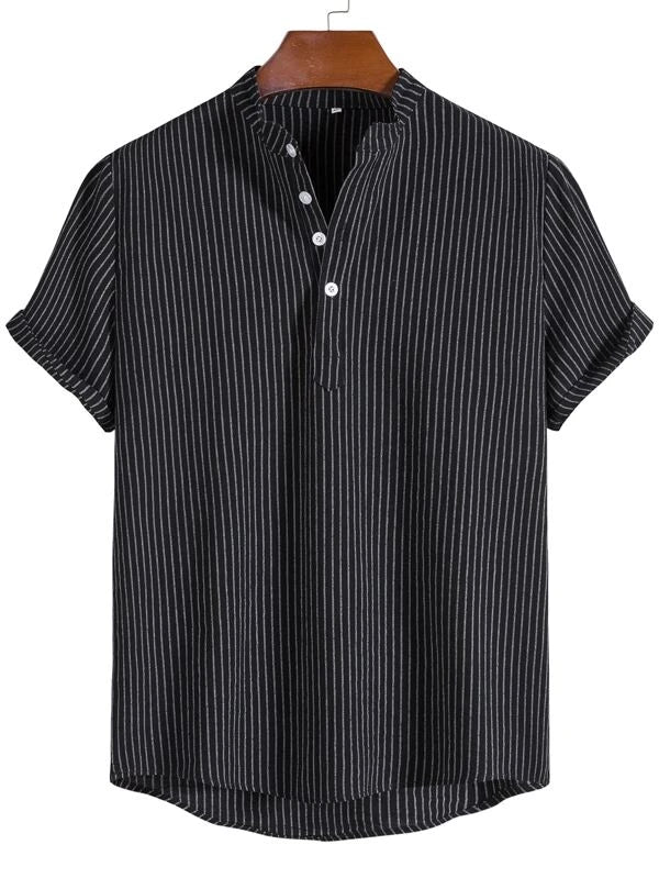 Men's Linen Striped Half Button Shirt