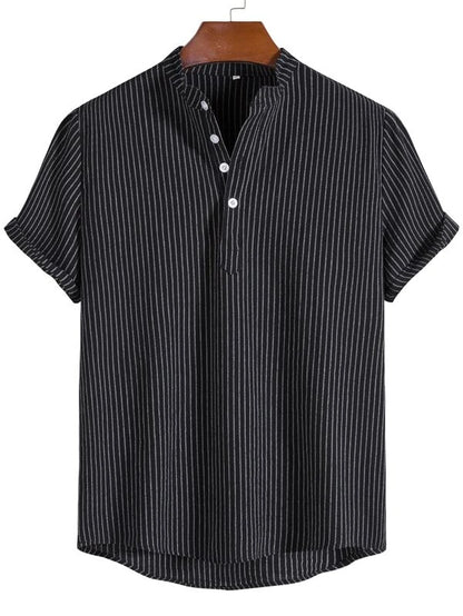 Men's Linen Striped Half Button Shirt