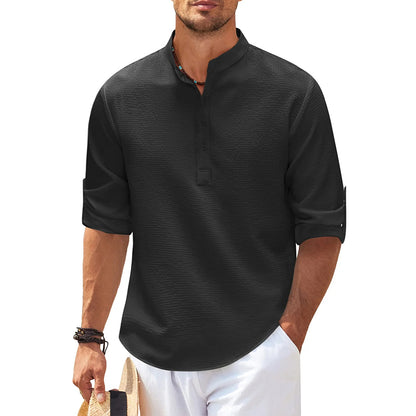 Men's Linen Henley Long Sleeve Shirt