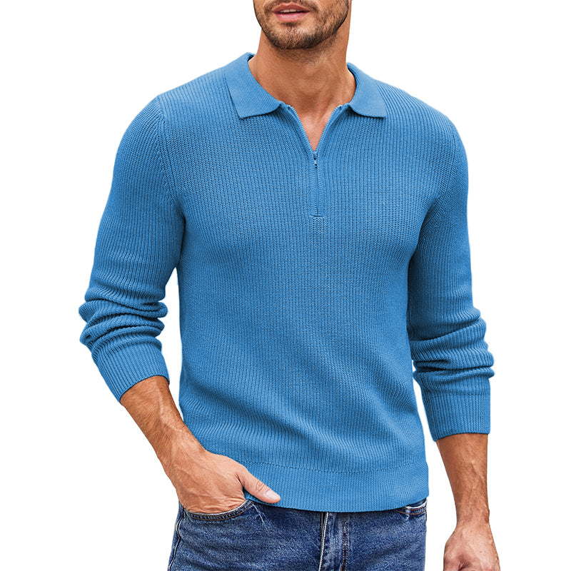 Men's Zip Casual Knit Polo Sweater