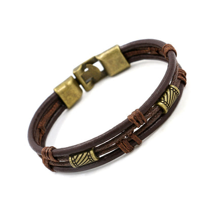 Men's woven leather rope bracelet with simple wax thread buckle bracelet