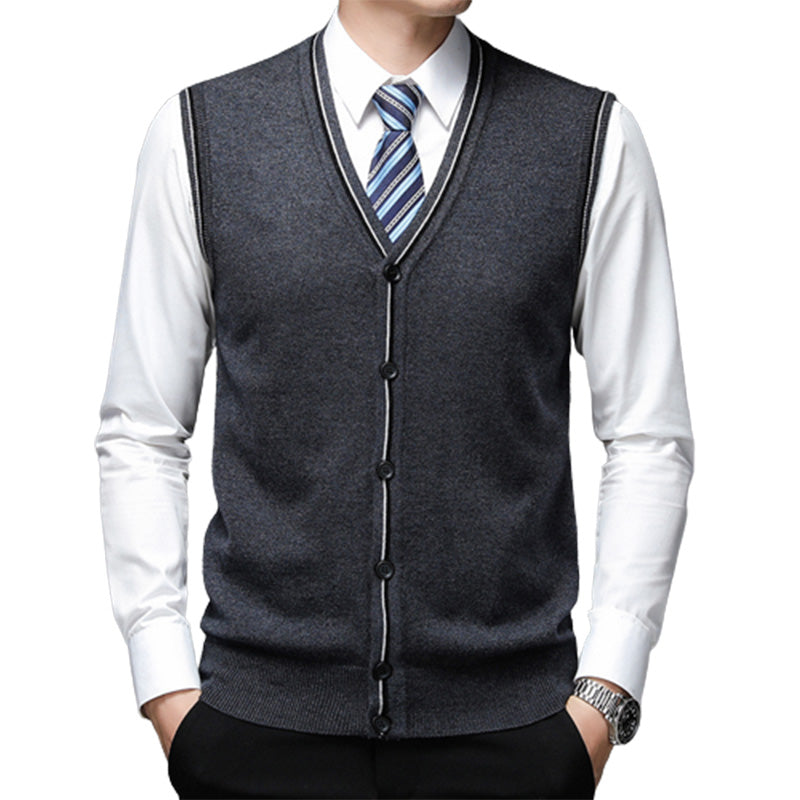 Men's V-neck Vest Knitted Cardigan