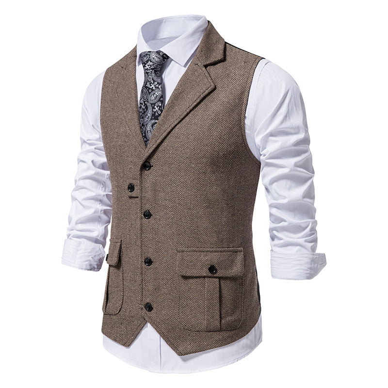 Men's Herringbone Lapel Pocket Sleeveless Vest