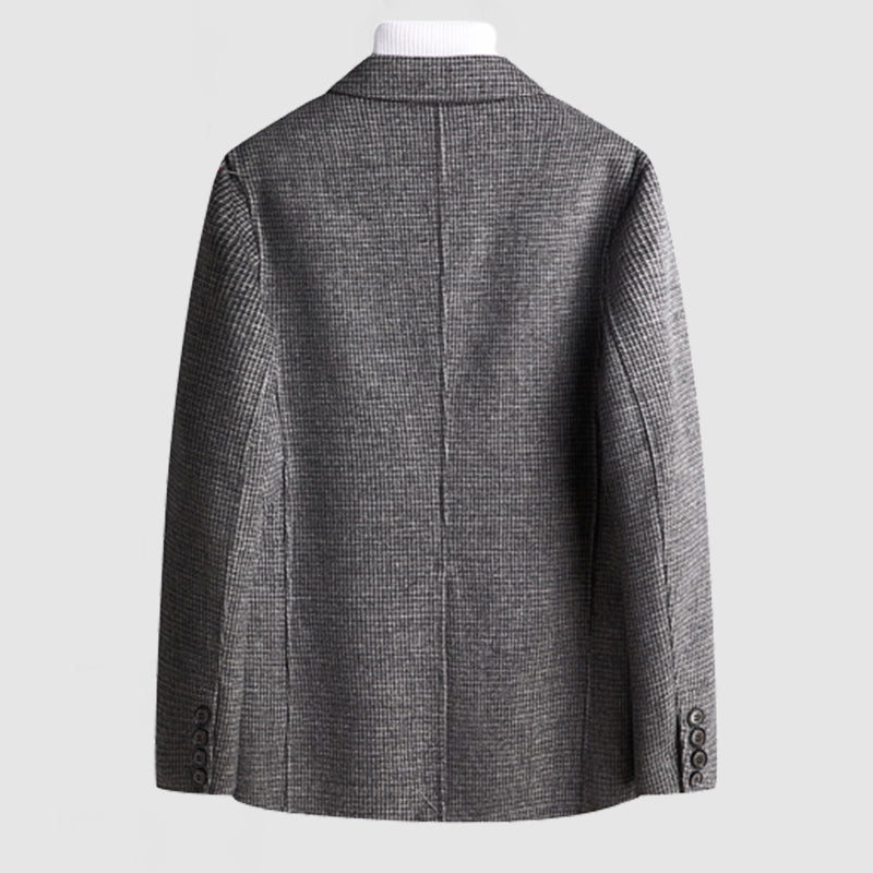 Men's Lapel Button Wool Plaid Blazer