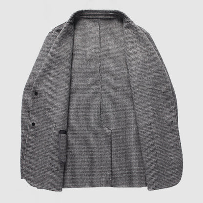 Men's Lapel Button Wool Plaid Blazer