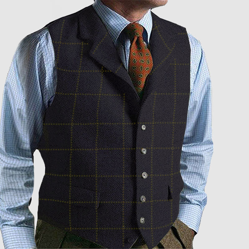 Men's Vintage Plaid Lapel Sleeveless Vest