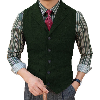 Men's Classic Lapel Sleeveless Wool Vest
