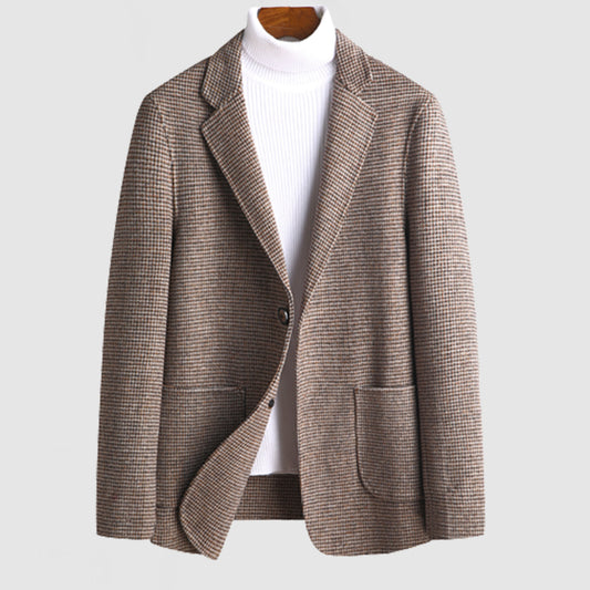 Men's Lapel Button Wool Plaid Blazer