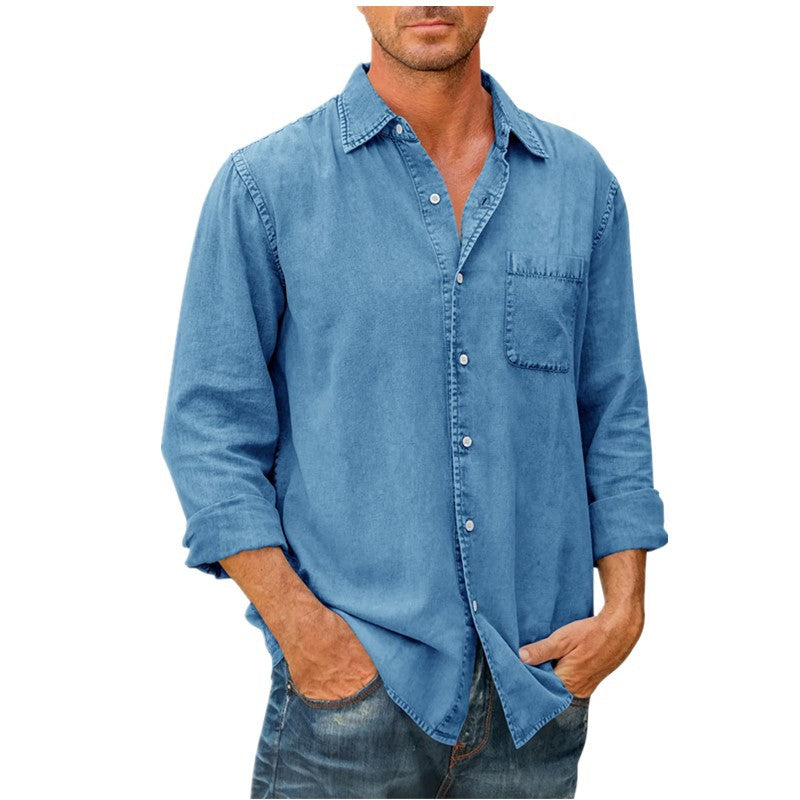 Men's Casual Solid Color Long Sleeve Lapel Shirt