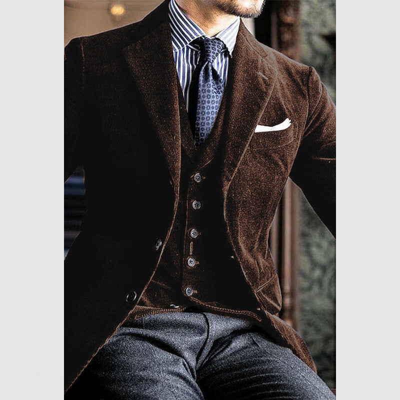 Men's Lapel Three Button Corduroy Blazer