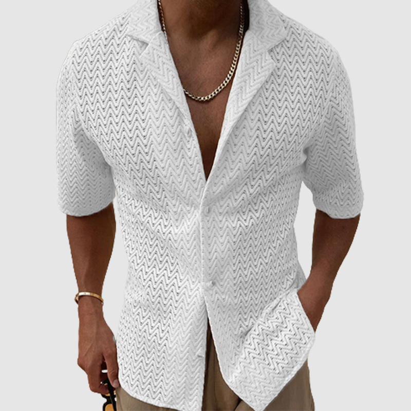 Men's Hollowed-out Lapel Knit Short Sleeve