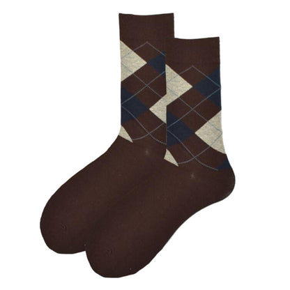 Men's autumn and winter classic diamond lattice British wind large size men's tube cotton socks