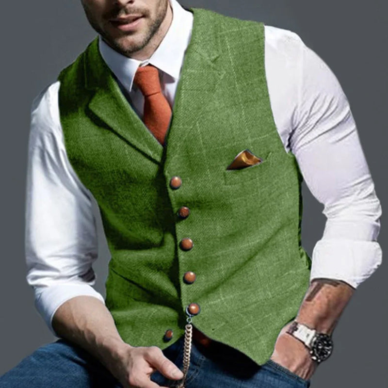 Men's Classic Lapel Check Sleeveless Vest