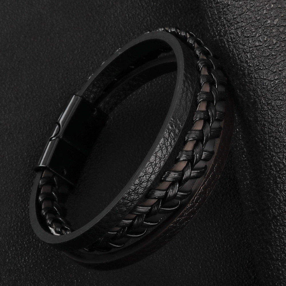 Men's Jewelry Magnetic Leather Rope Hand Woven Bracelet Rope Ethnic Style