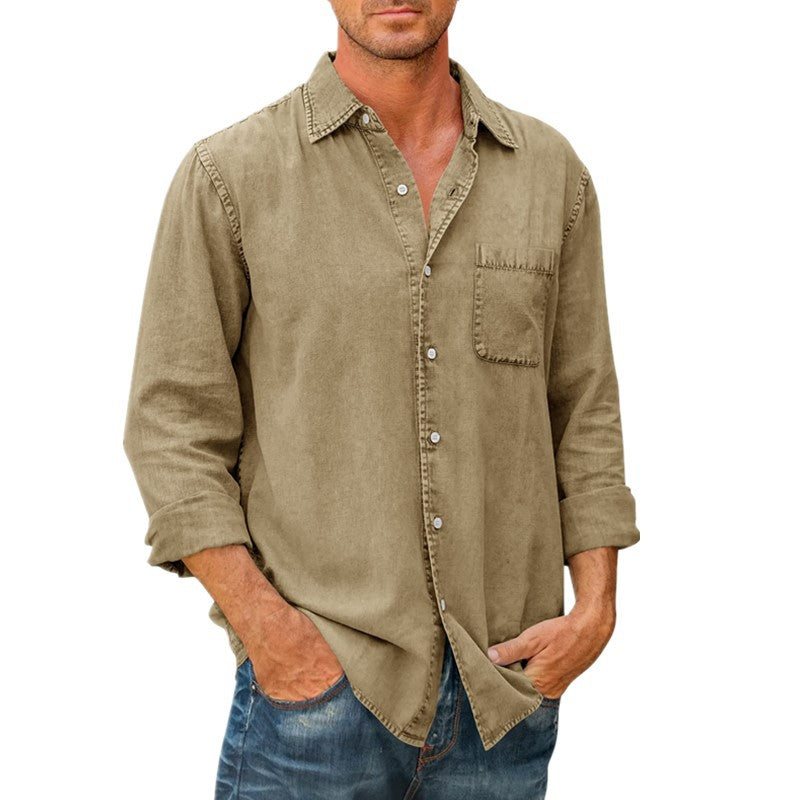 Men's Casual Solid Color Long Sleeve Lapel Shirt