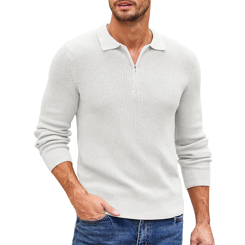 Men's Zip Casual Knit Polo Sweater