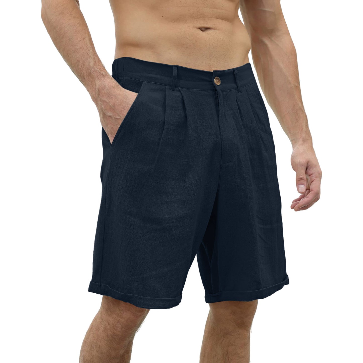 Men's Plain Linen Pocket Beach Shorts