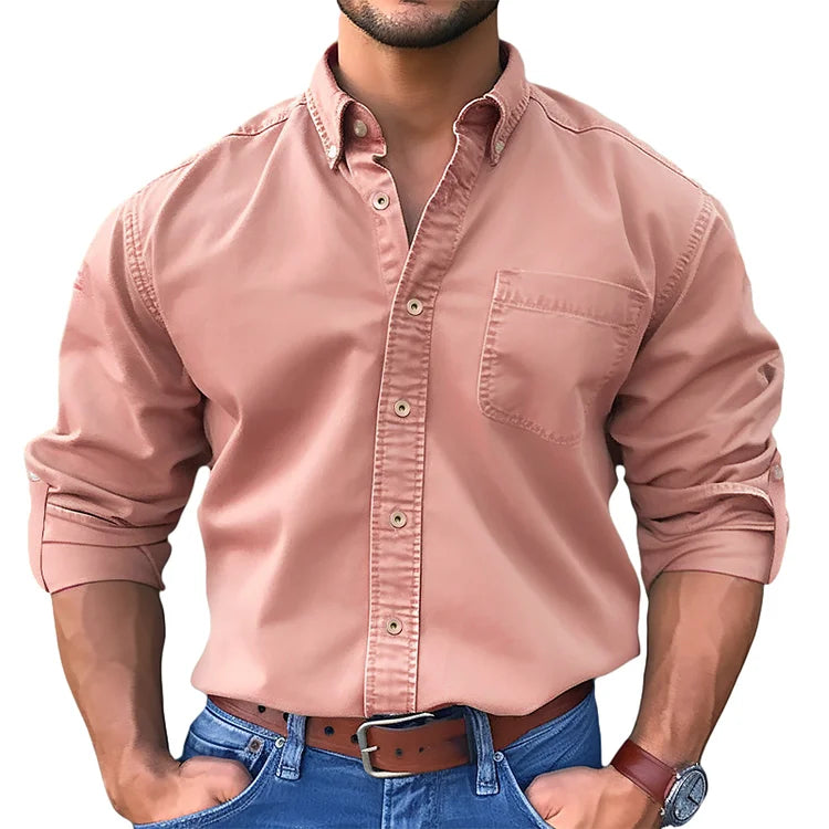 Men's Vintage washed cotton long sleeve shirt