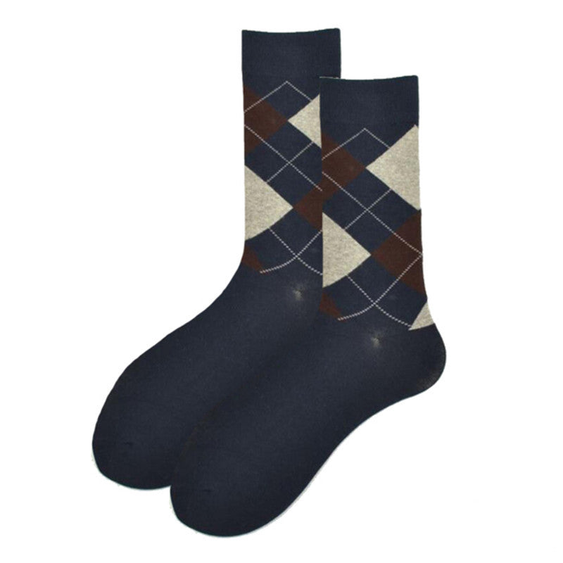 Men's autumn and winter classic diamond lattice British wind large size men's tube cotton socks