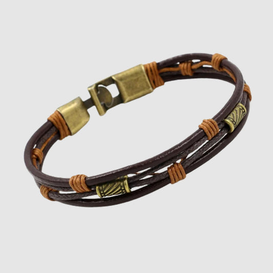 Men's woven leather rope bracelet with simple wax thread buckle bracelet