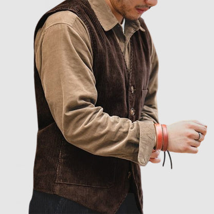 Men's Vintage Corduroy Pocket Sleeveless Vest