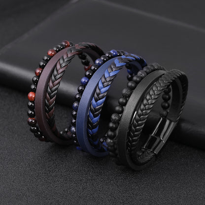 Men's Natural stone volcano stone lapis lazuli leather bracelet