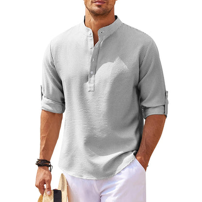 Men's Linen Henley Long Sleeve Shirt