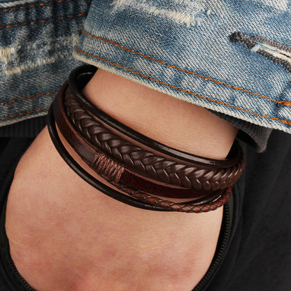 Fashion leather rope hand woven bracelet men's bracelet