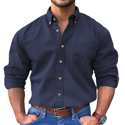 Men's Vintage washed cotton long sleeve shirt