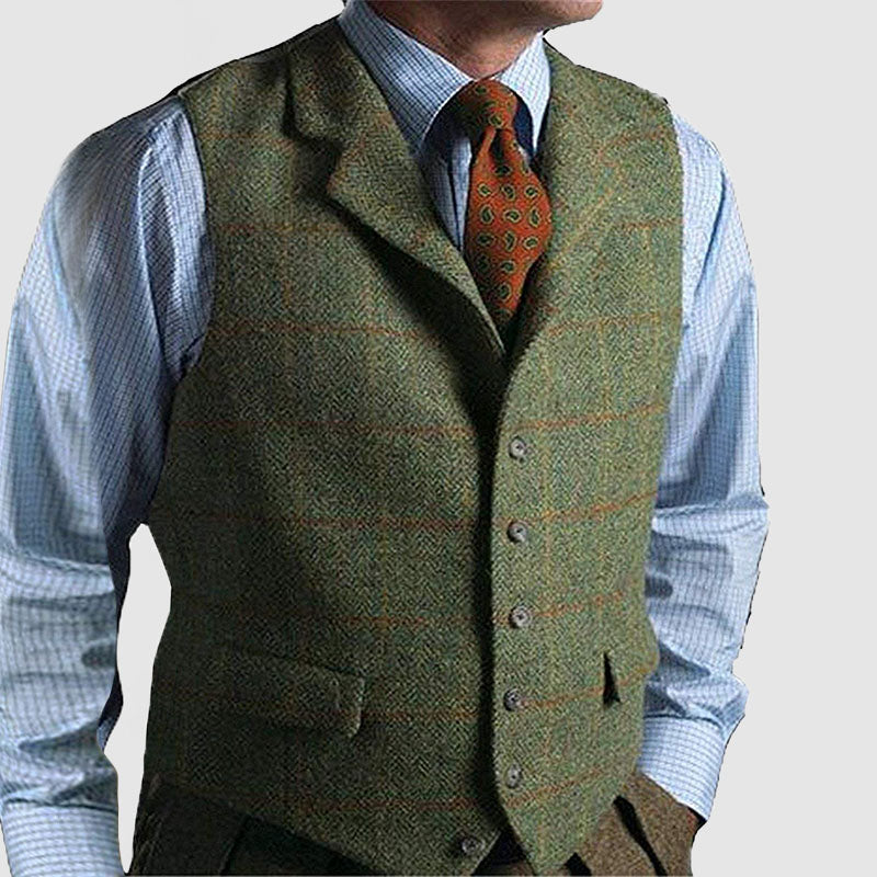 Men's Vintage Plaid Lapel Sleeveless Vest